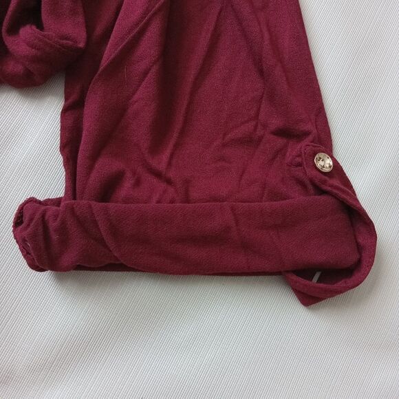 Rue21 Plus Size Stretchy Maroon Red Roll Tab Sleeve Mesh Shoulder Top Women's 3X - Picture 11 of 12